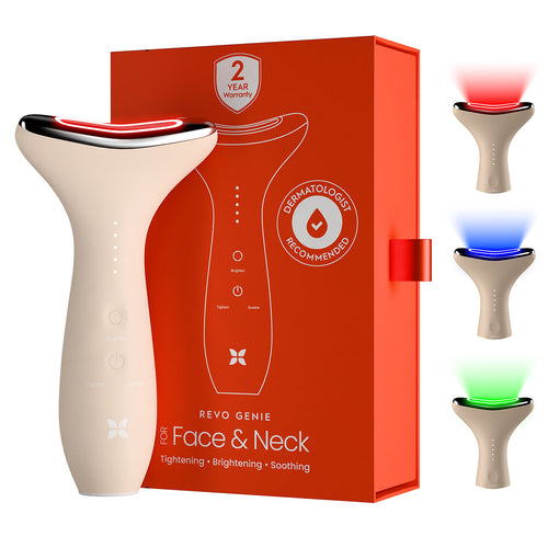 REVO Face Genie LED facial skincare device with beige packaging