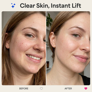 REVO Face Genie de-puffing skincare before and after graphic