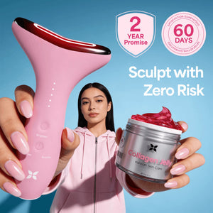 Woman using REVO Face Genie LED facial skincare device