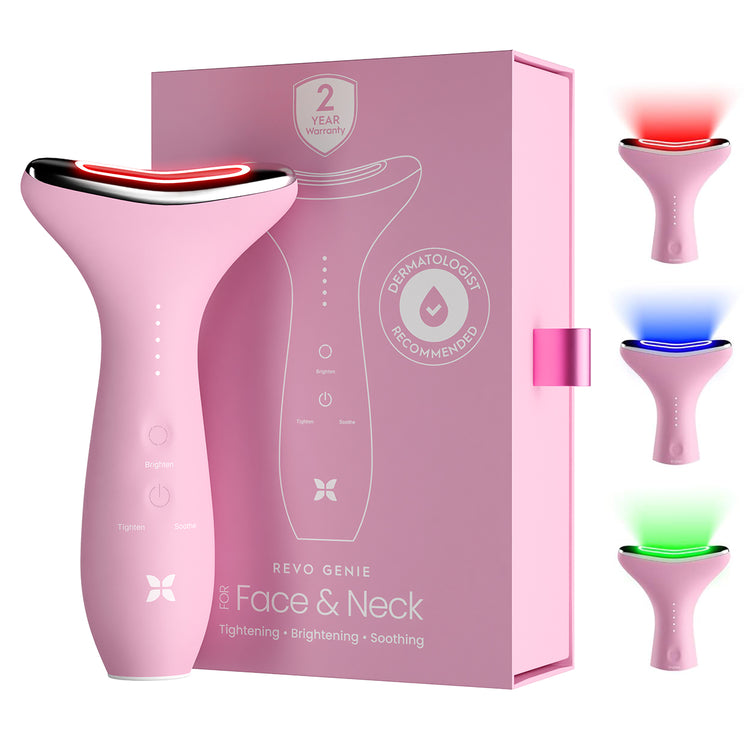 Pink REVO Face Genie LED facial device with packaging